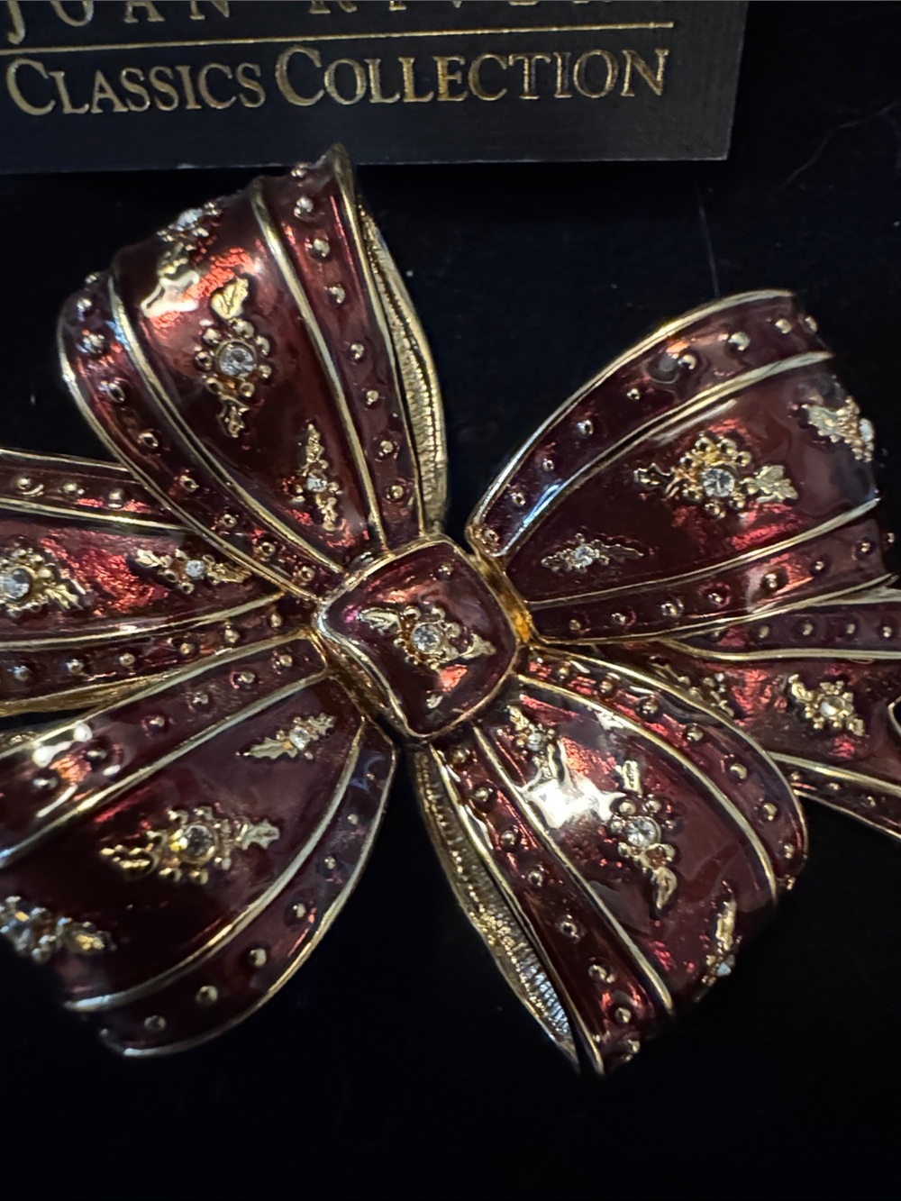 Joan Rivers Burgundy and Gold Bow Brooch - Picture 2 of 5